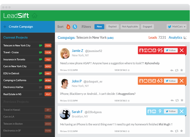 Customer Experience, LeadSift Social Media Scores for Sales Leads