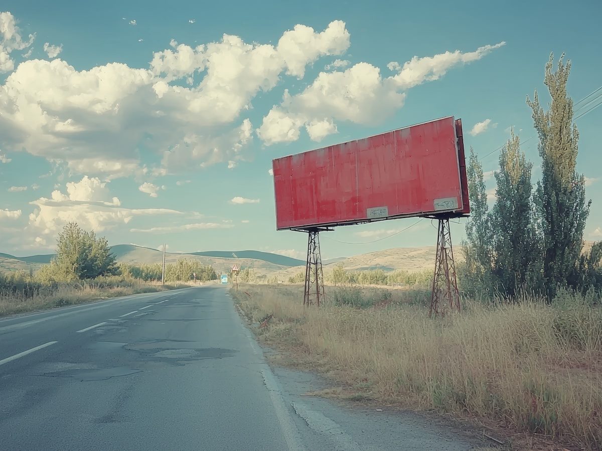 An empty billboard on the highway