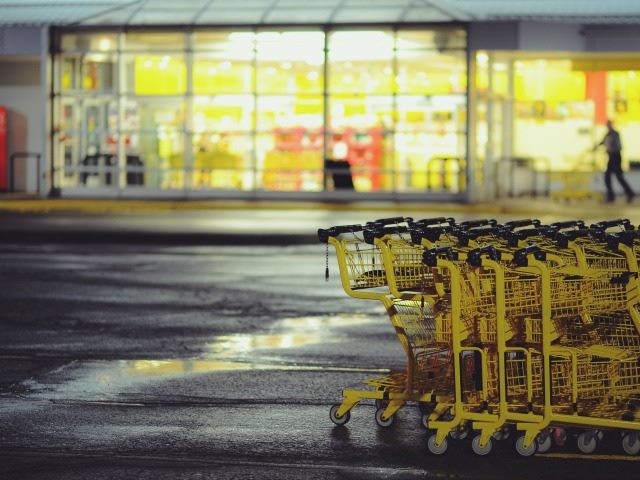 shopping carts at night