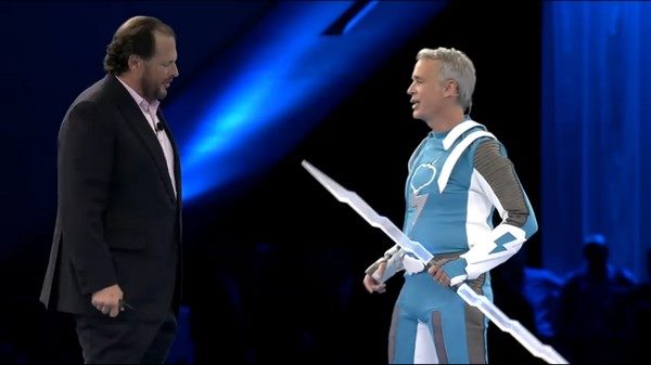 Salesforce CEO Marc Benioff with Co-Founder Parker Harris as Lightning Man