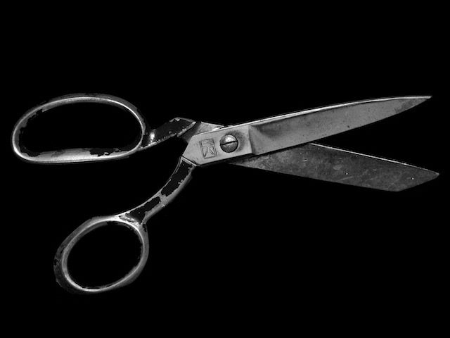 black and white close up photo of scissors