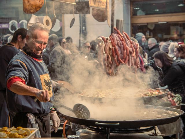 Cooking in a market