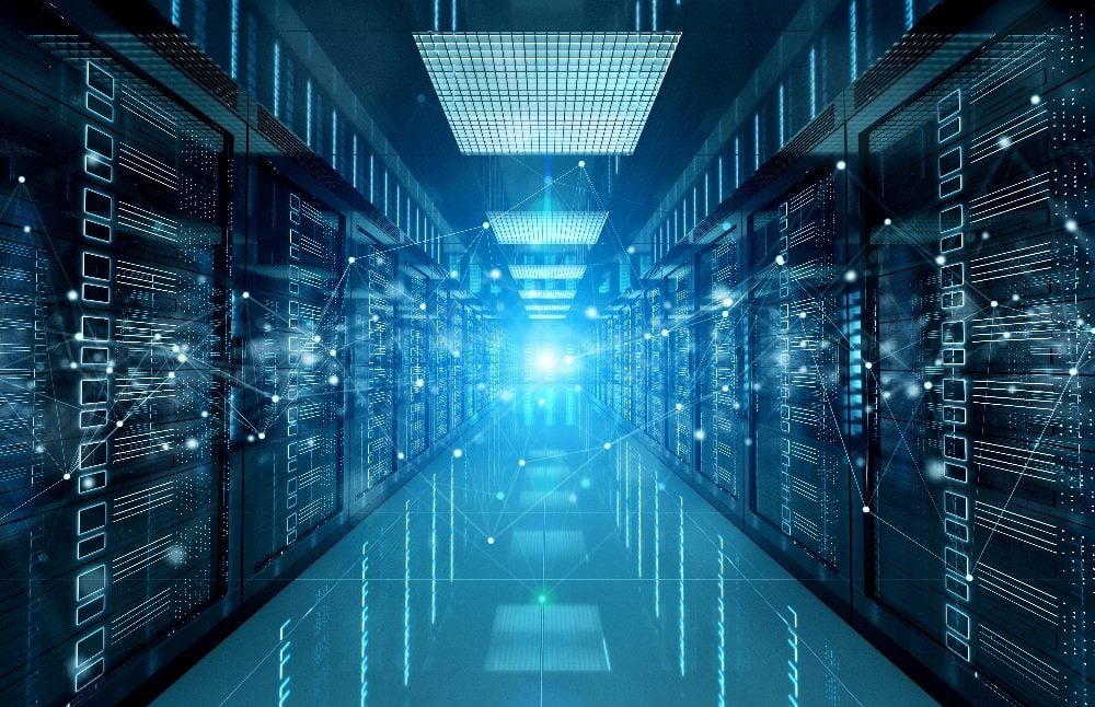 Servers in a data center room in piece about Marketing Trends in 2024 including first party data.