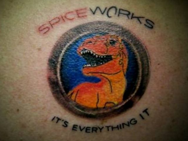 Tattoo of Spiceworks on a Spiceworks employee