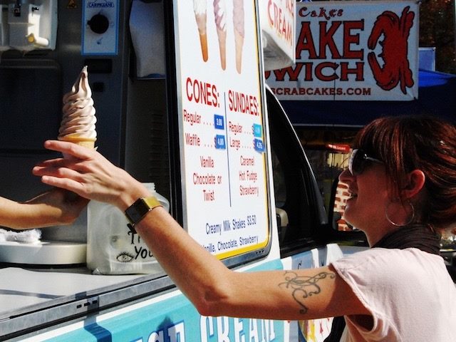 buying a soft serve ice cream cone