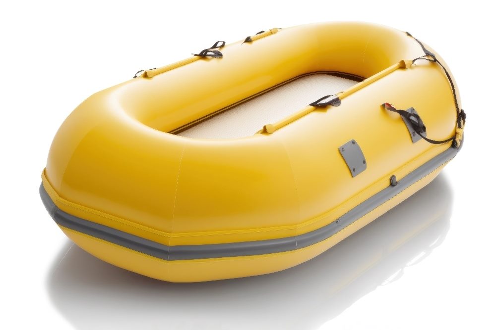 A yellow rubber lifeboat or life raft in story about EX and CX.