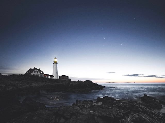 Maine lighthouse at night