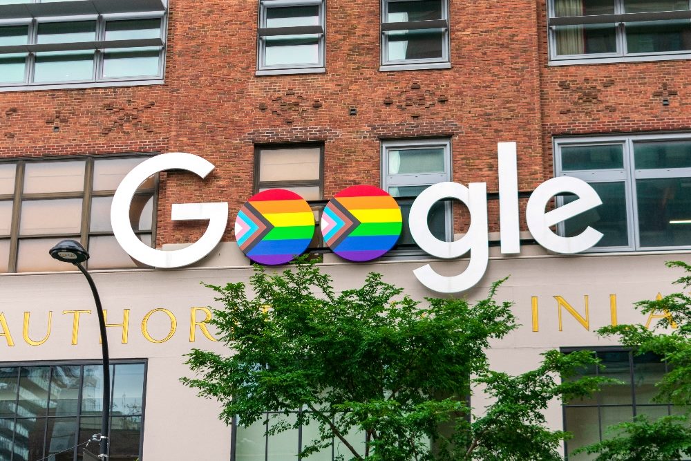 Google sign on building, logo decorated in the rainbow colors in honor of LGBT Pride Month on the office building facade. Google Gemini has seen more changes.