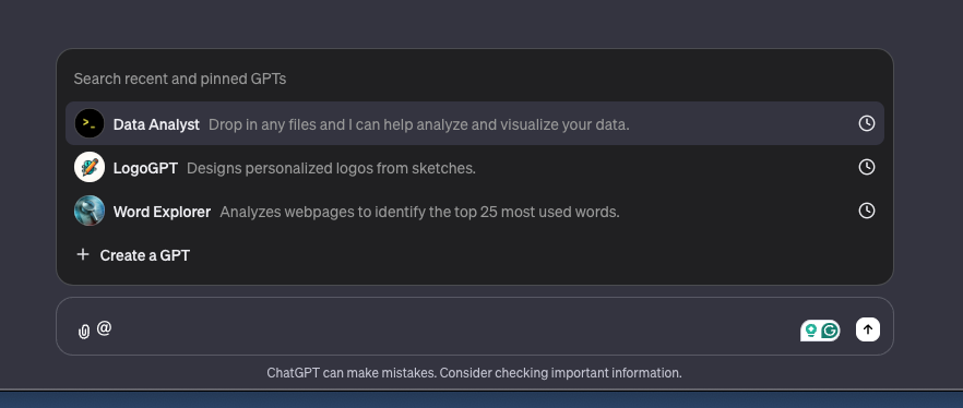 ChatGPT GPT Mentions Menu 2 Screenshot