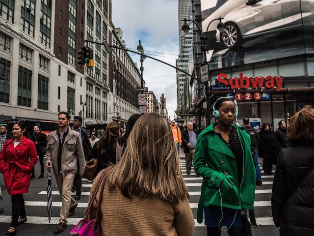 crowded intersection in NYC's Times Square