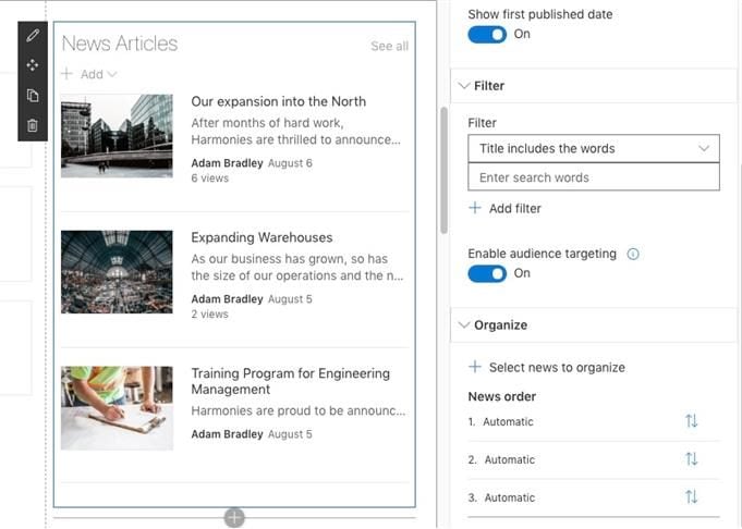 where you can enable audience filters in SharePoint news