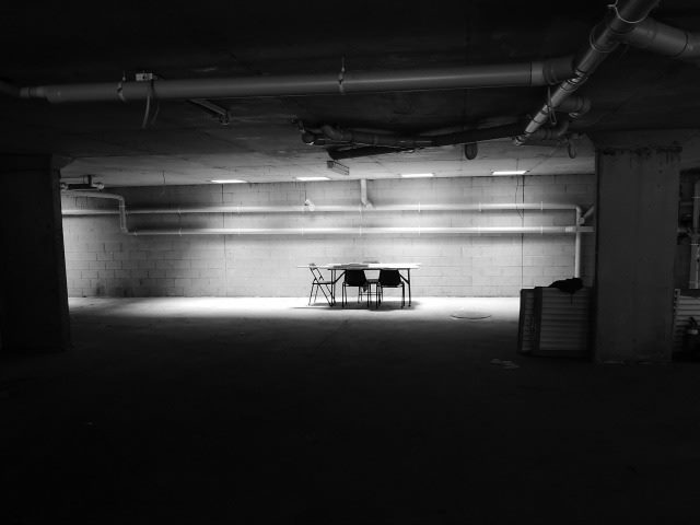 a meeting room in the basement