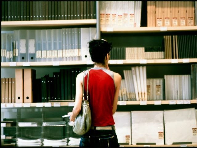 pausing to think in front of a wall of options