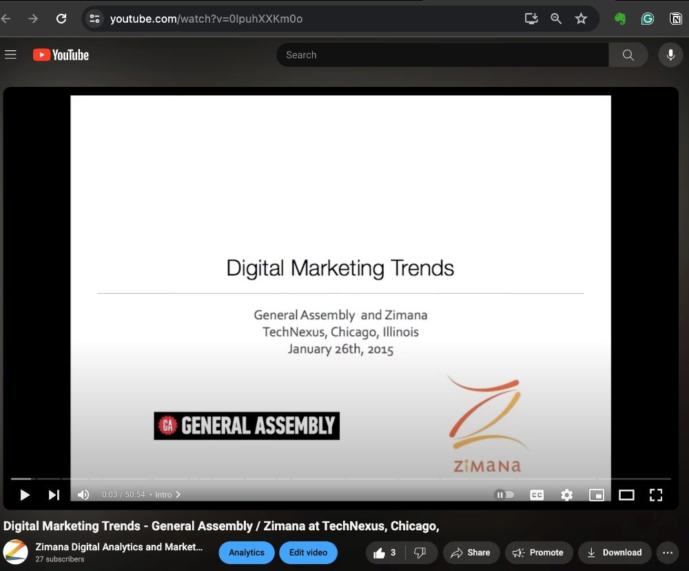 Screenshot of Zimana marketing tips video as example for use with the Gemini Youtube Extension.