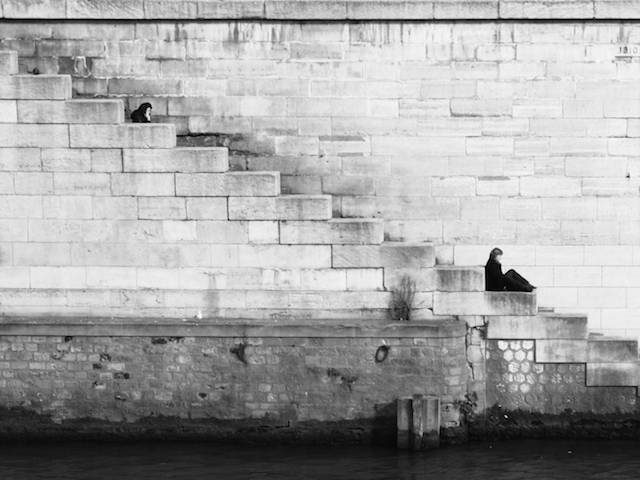 sitting alone on stairs