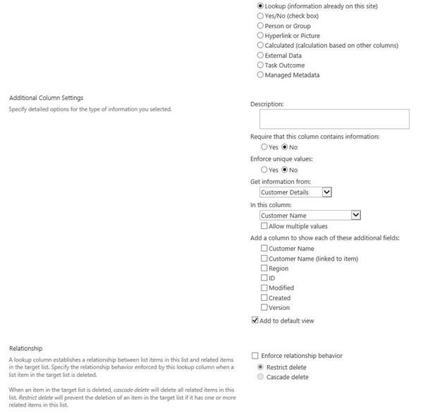 SharePoint Column Settings