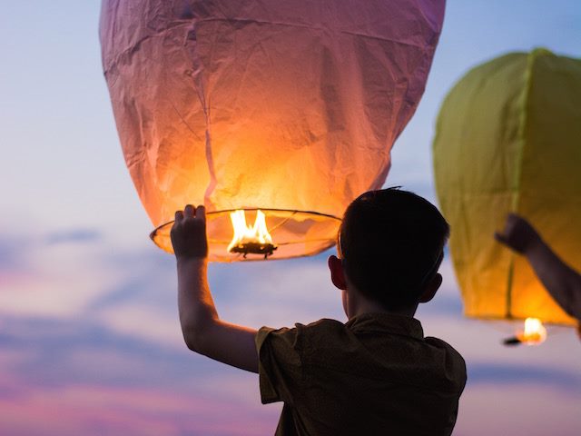 releasing sky lanterns