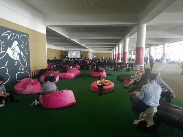 Marketers lounge in bean bags at a past HubSpot INBOUND conference in Boston.