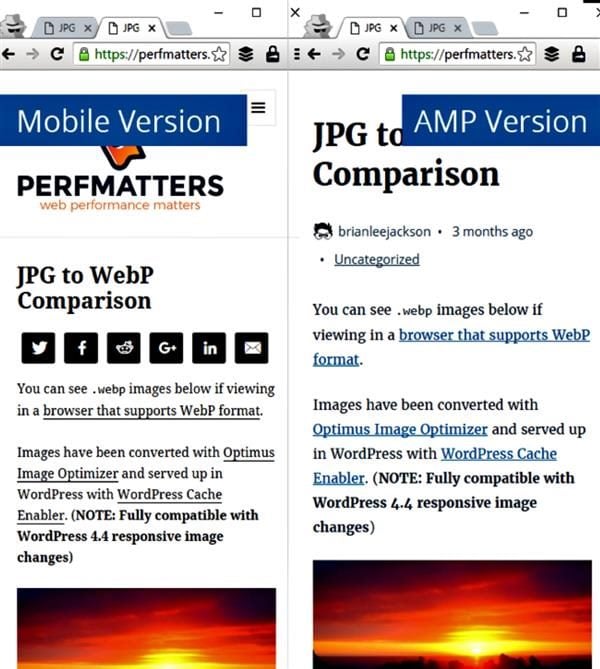 Non-AMP vs AMP page