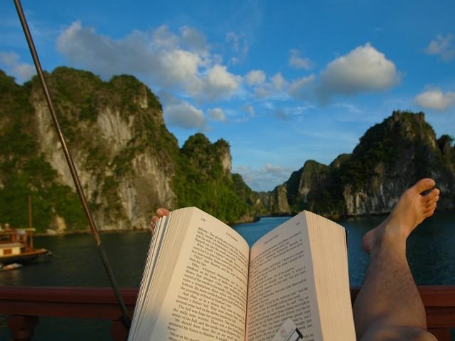 relaxing by the water