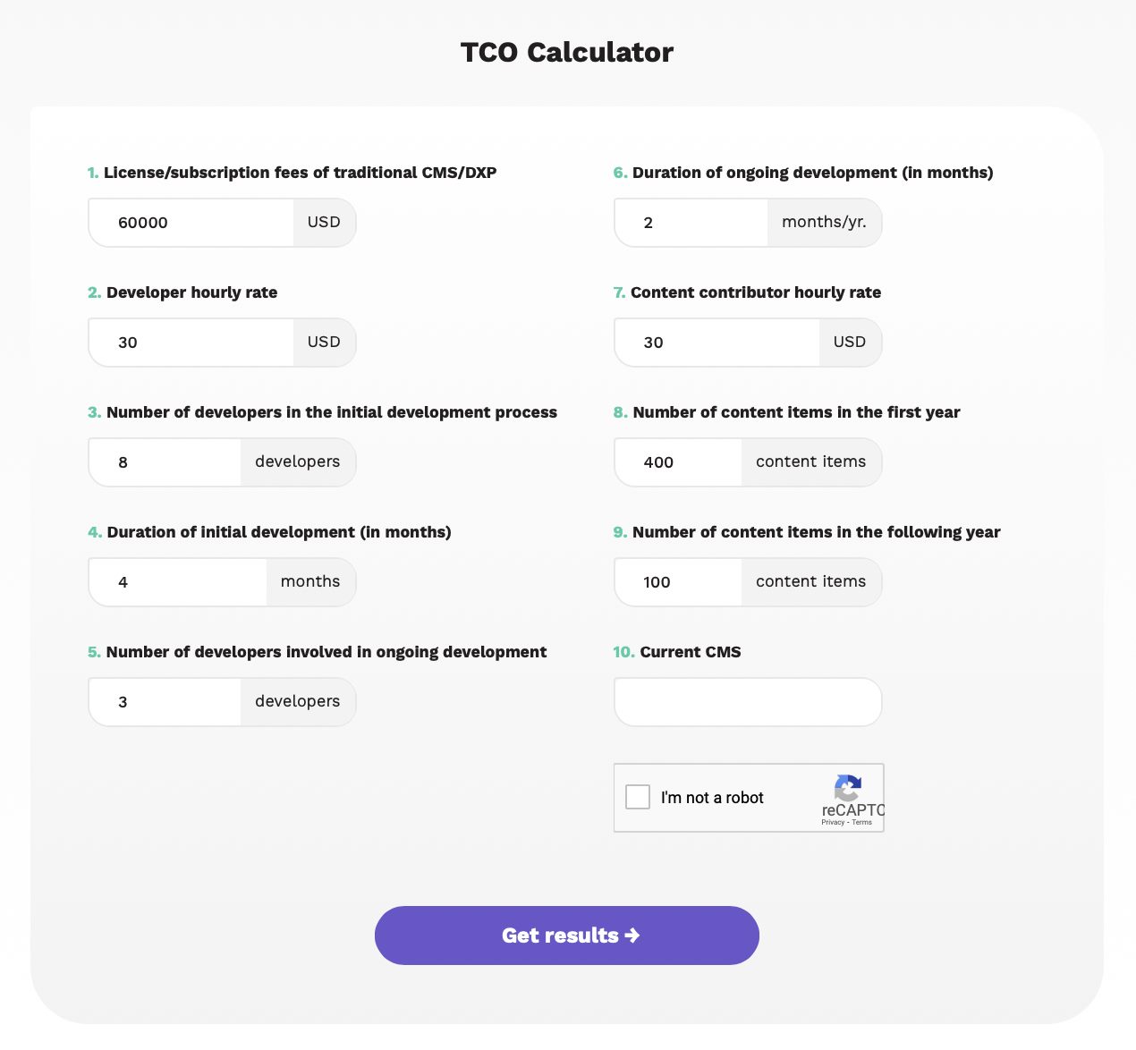 kontent article 1 tco calculator