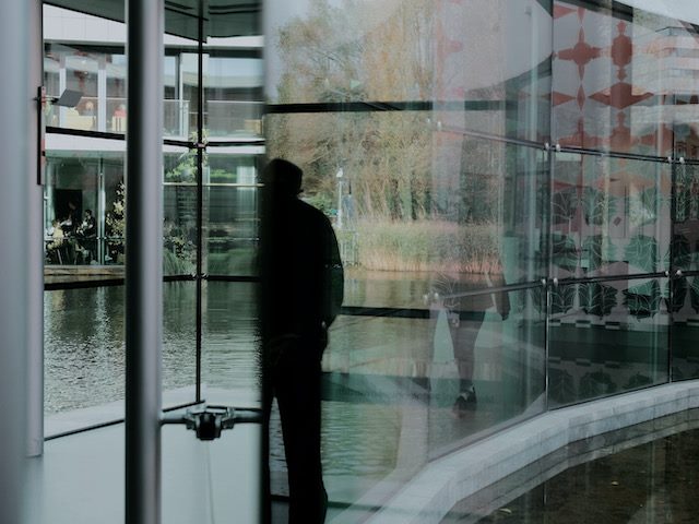 reflections on a modern architecture building, museum  in  Netherlands
