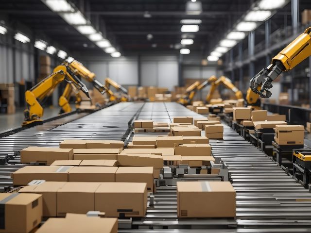 Many robotic arms are sorting cardboard boxes in a warehouse, signaling a shift in customer experience leaders relying on AI in ecommerce.