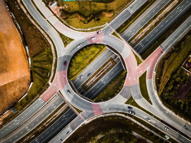 overhead view of a traffic circle