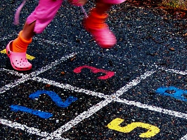 playing hopscotch
