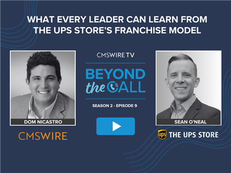 Blue background for CMSWire TV's beyond the call with Sean O'Neal and Dom Nicastro