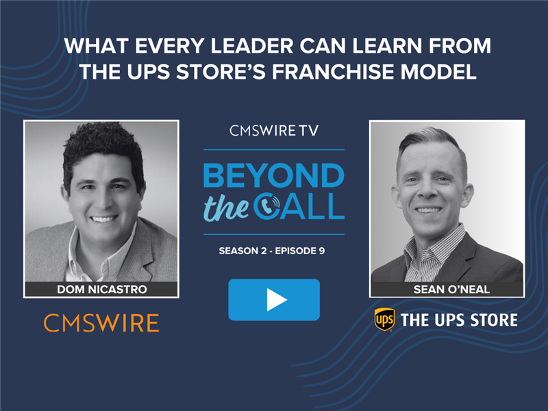 Blue background for CMSWire TV's beyond the call with Sean O'Neal and Dom Nicastro