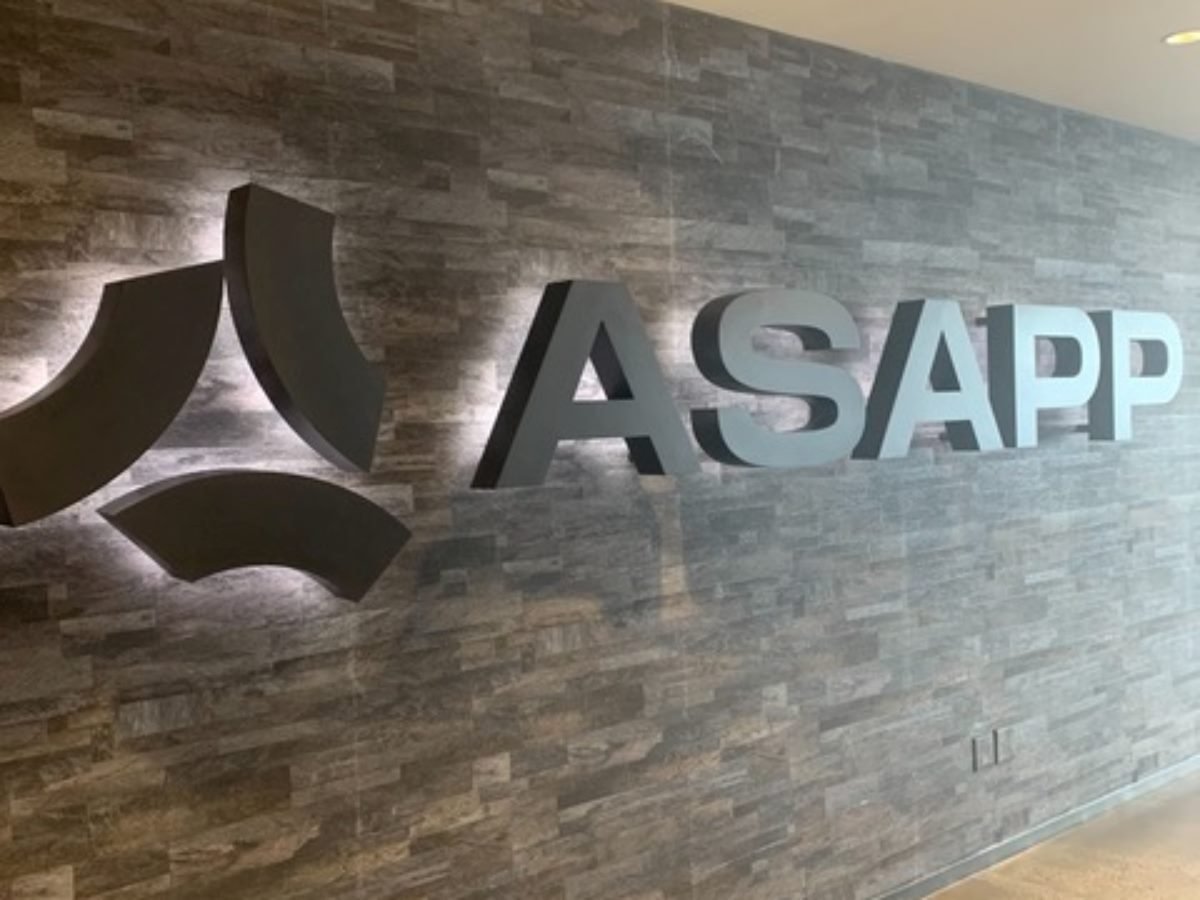 Sign on an office wall that reads, ASAPP.