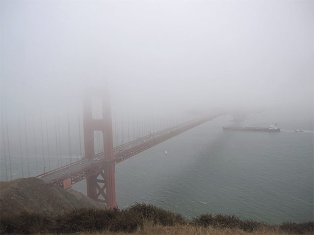 Golden Gate Bridge in the fog. 