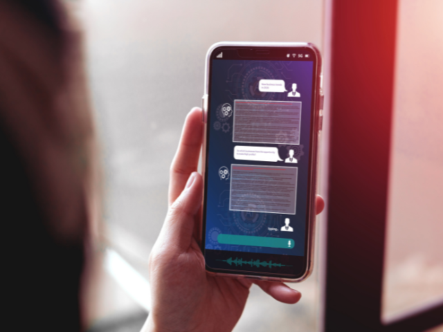 A session with a help-desk chatbot open on a smartphone 