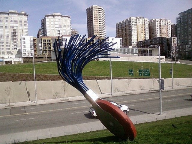 The eraser sculpture in the sculpture garden in Seattle.