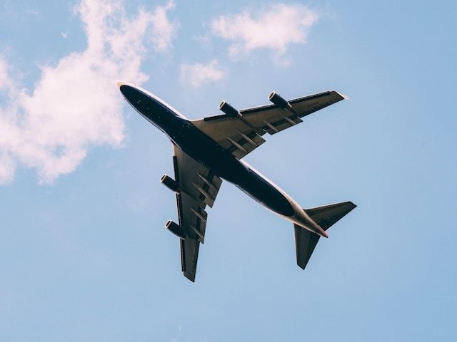 close up of a plane in flight
