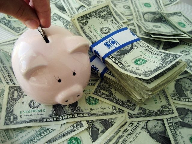 piggy bank and money