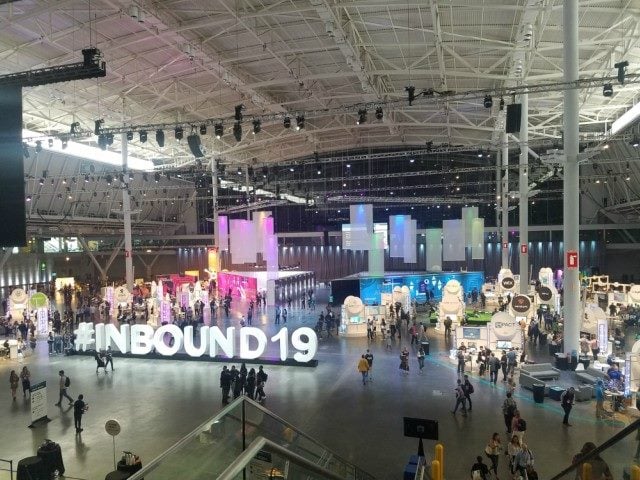 Shot overlooking the floor of HubSpot's INBOUND 2019 at the Boston Exhibition and Convention Center.