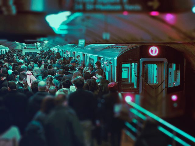 very crowded subway platform
