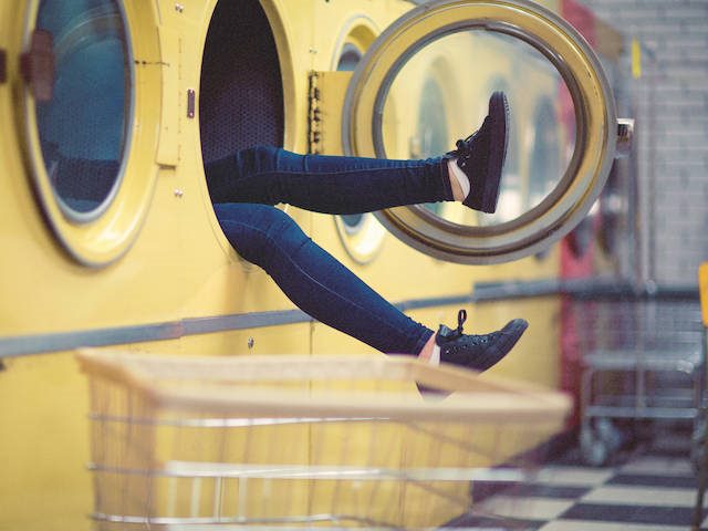 person in a washing machine