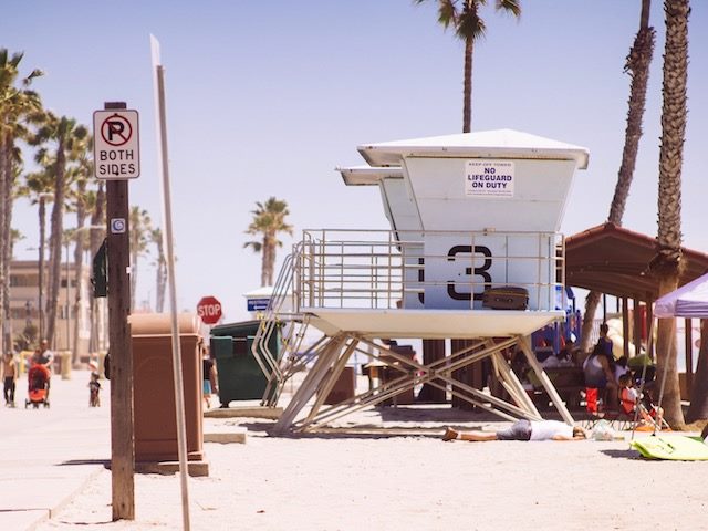 empty lifeguard hut with number 3 on side