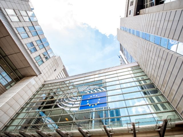 View on the European parliament building in Brussels.