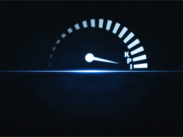A dashboard gauge view labeled kpi. - performance DAM concept