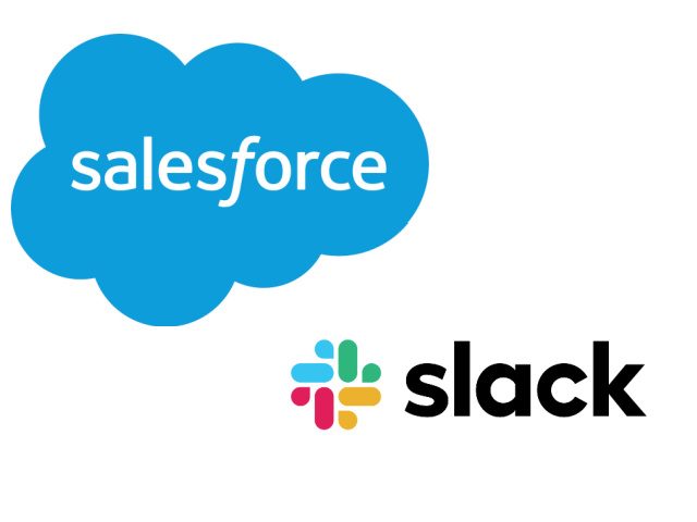 Salesforce logo and Slack logo on white background