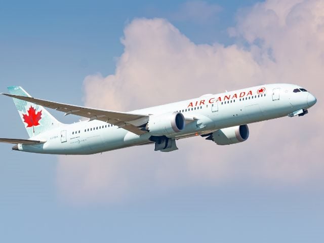 An Air Canada airplane in flight 