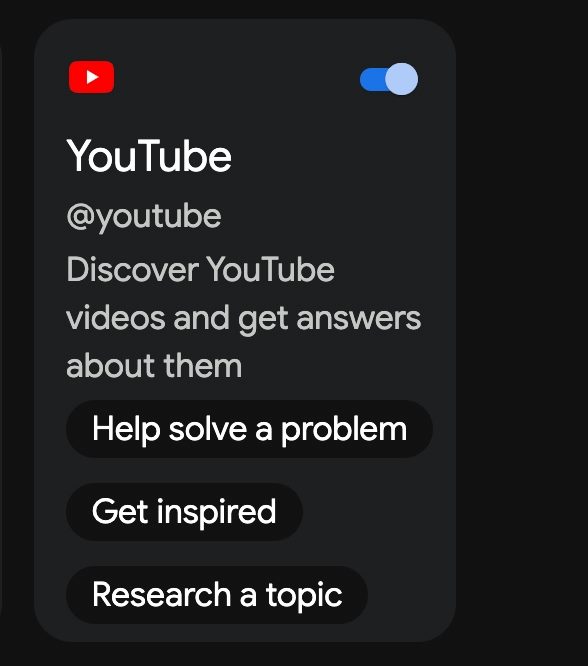 A screenshot of the Gemini YouTube Extension switch.