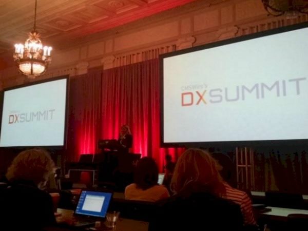 VP of Editorial for CMSWire Noreen Seebacher on stage at the DX Summit 2015