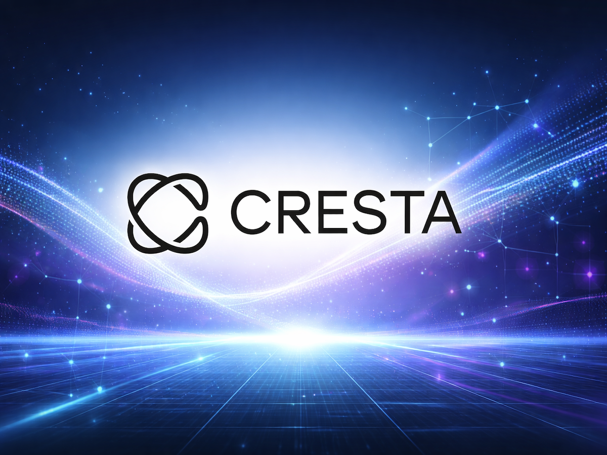 The Cresta logo on space-like background