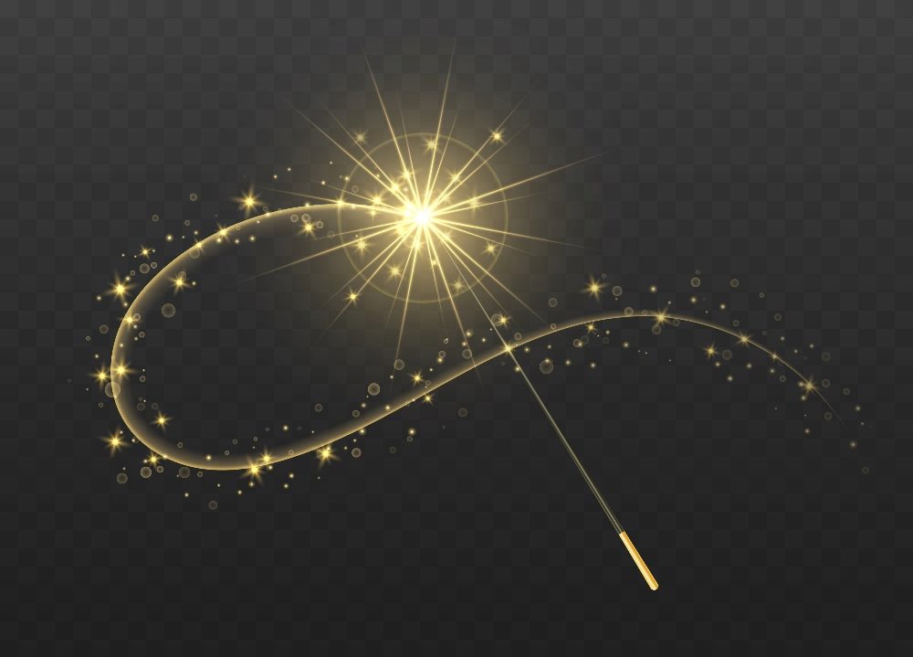 Magic wand with golden swirl and sparkles isolated on transparent background in piece about AI integration.