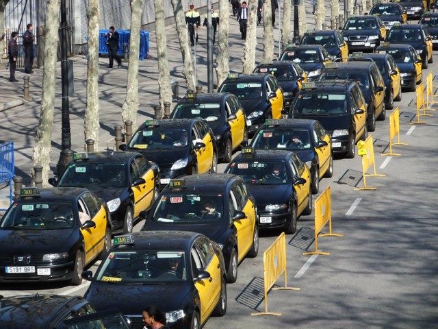 a long row of taxis.
